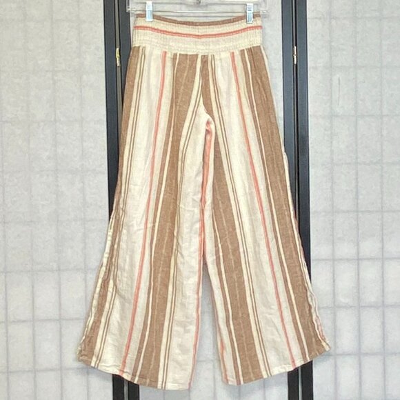 Vanilla Star Linen Gauze Flyaway Palazzo Pants M Wide Waist Split Sides Striped - Picture 2 of 13